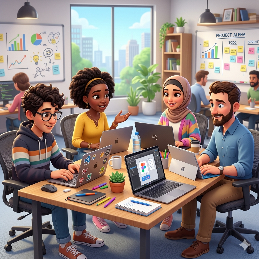 3D Cartoon Team Working